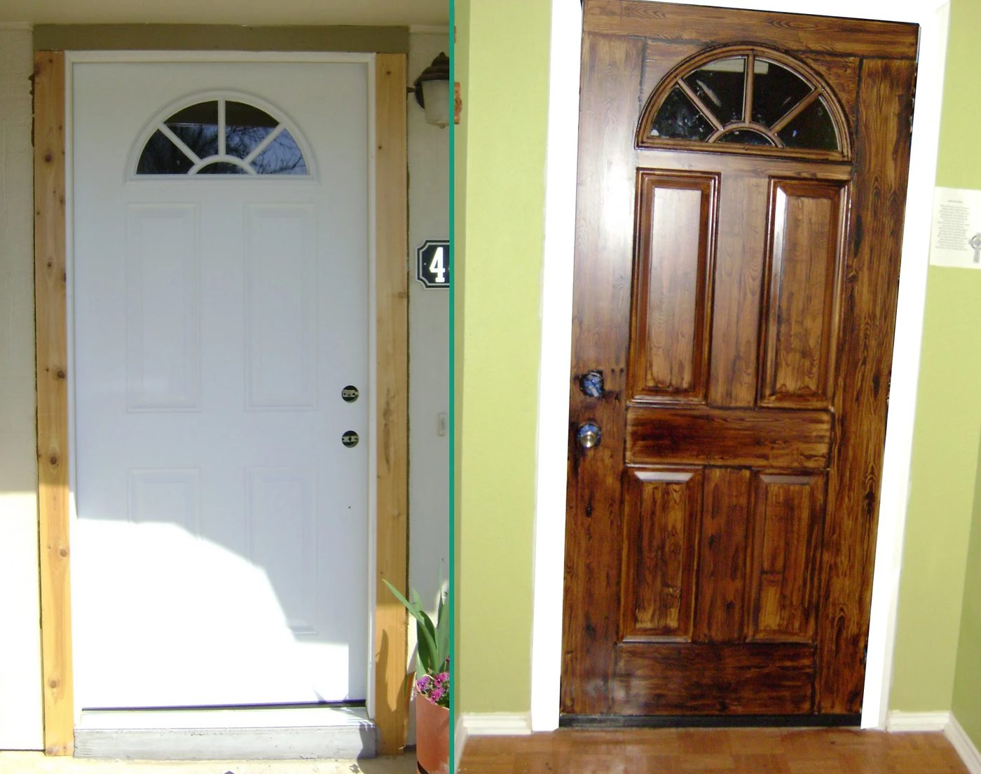 Steel door painted to look like wood faux wood painted door