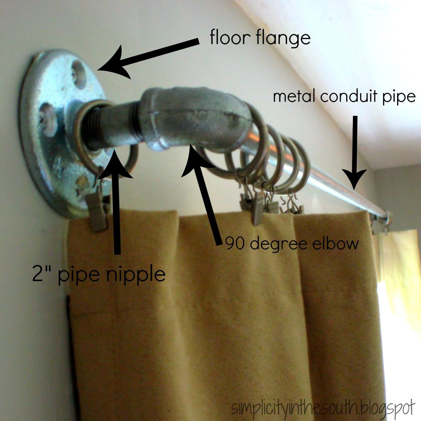 handmade curtain rod from galvanized plumbing supplies, Simplicity in the South
