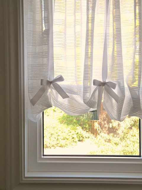 tension rod and ribbon curtains for awkward windows, Dans Le Townhouse