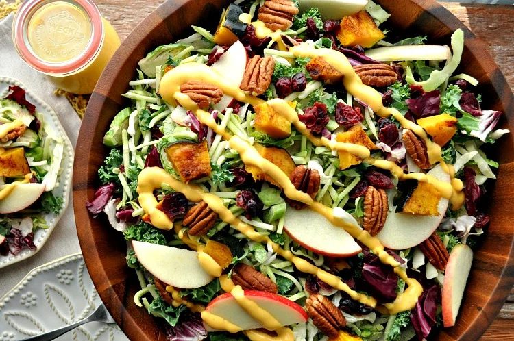Fall Harvest Salad With Pumpkin Goddess Dressing The Seasoned Mom