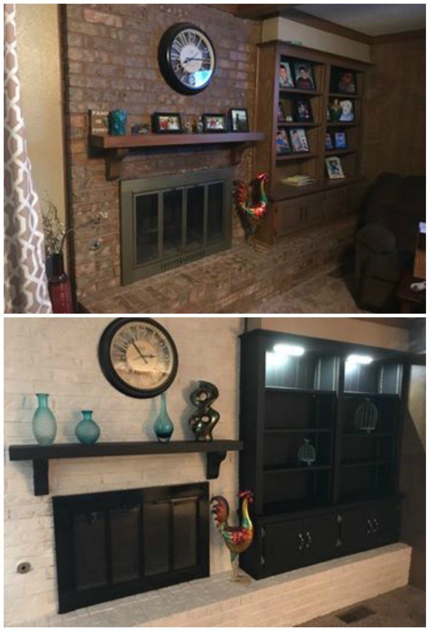 Before And After Of A Brick Fireplace Makeover, Before Brown Brick, After White Brick