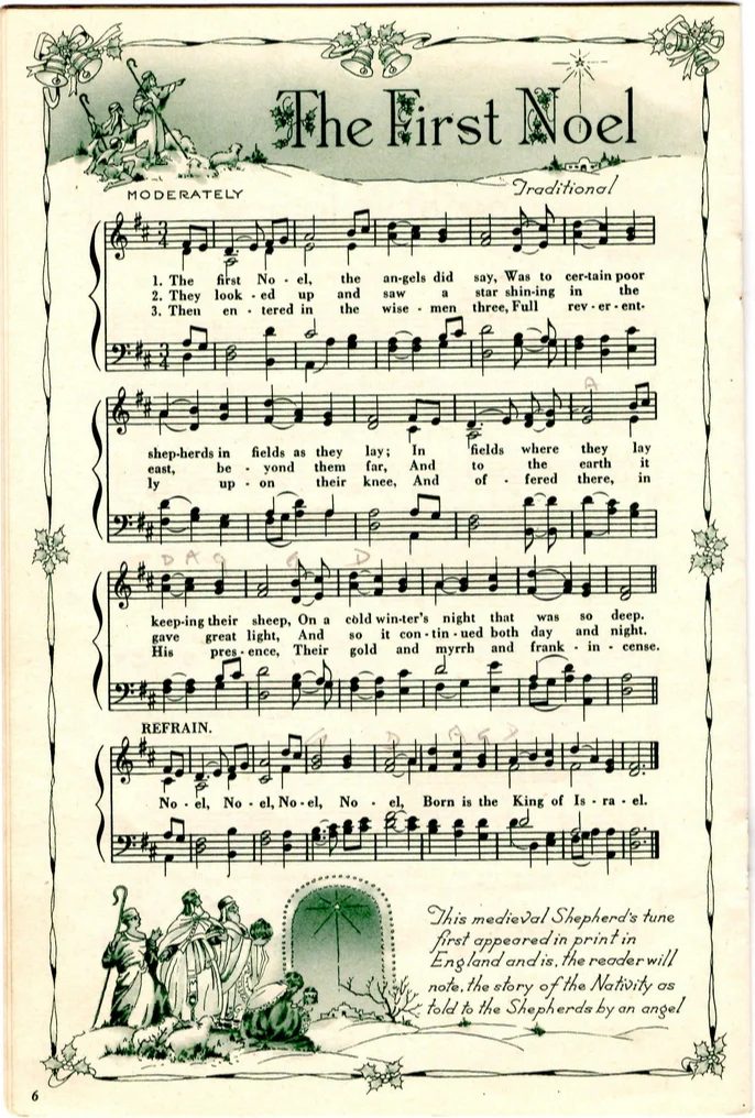 The First Noel, printable vintage sheet music