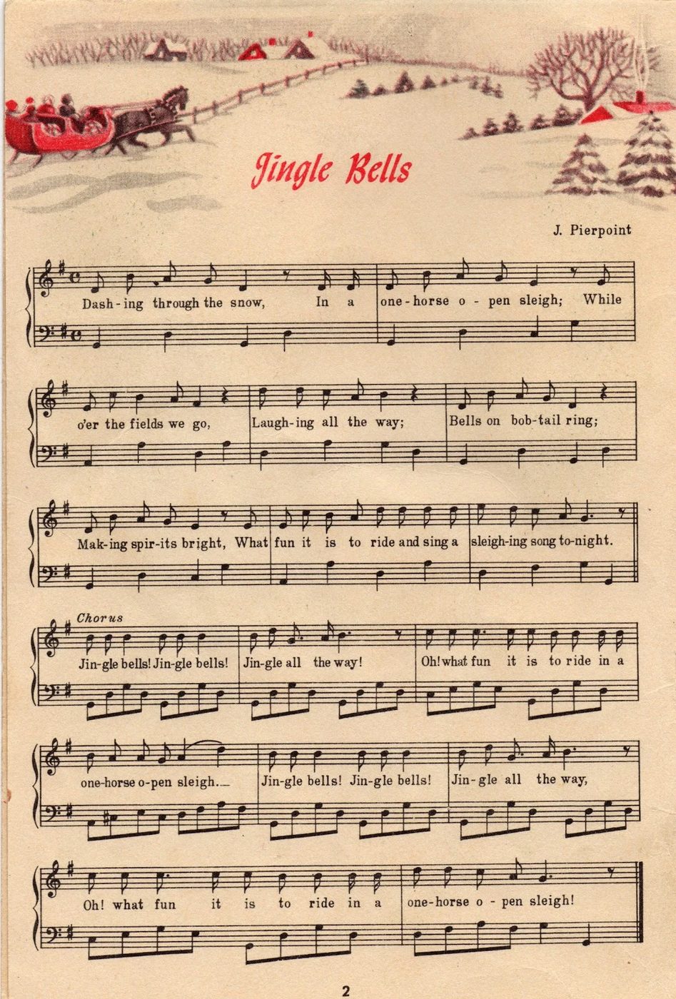 jingle bells carol sheet music, vintage