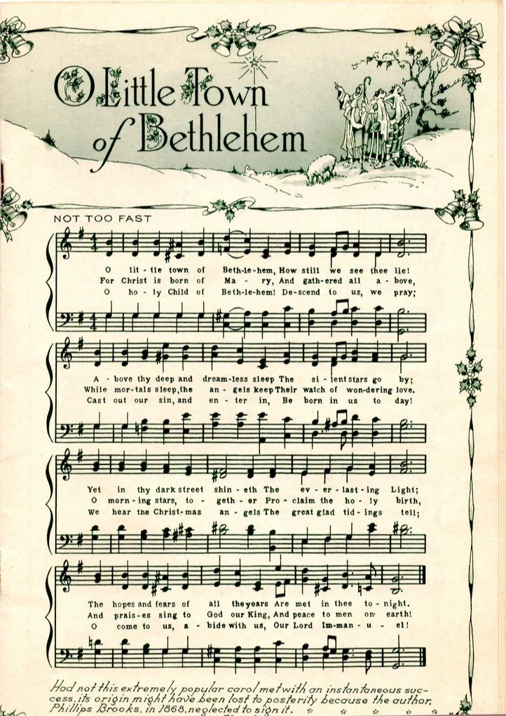 O Little Town of Bethlehem, vintage Christmas sheet music