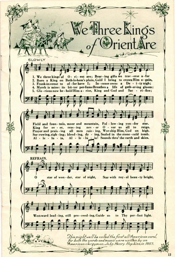 We Three Kings of Orient Are, printable vintage Christmas sheet music
