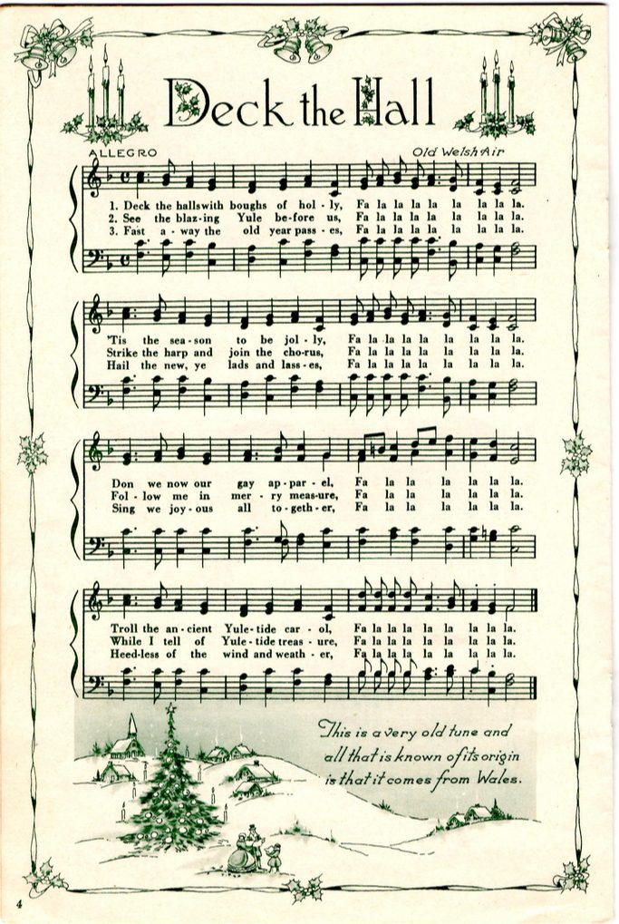 Deck the Hall vintage Christmas sheet music for holiday decor
