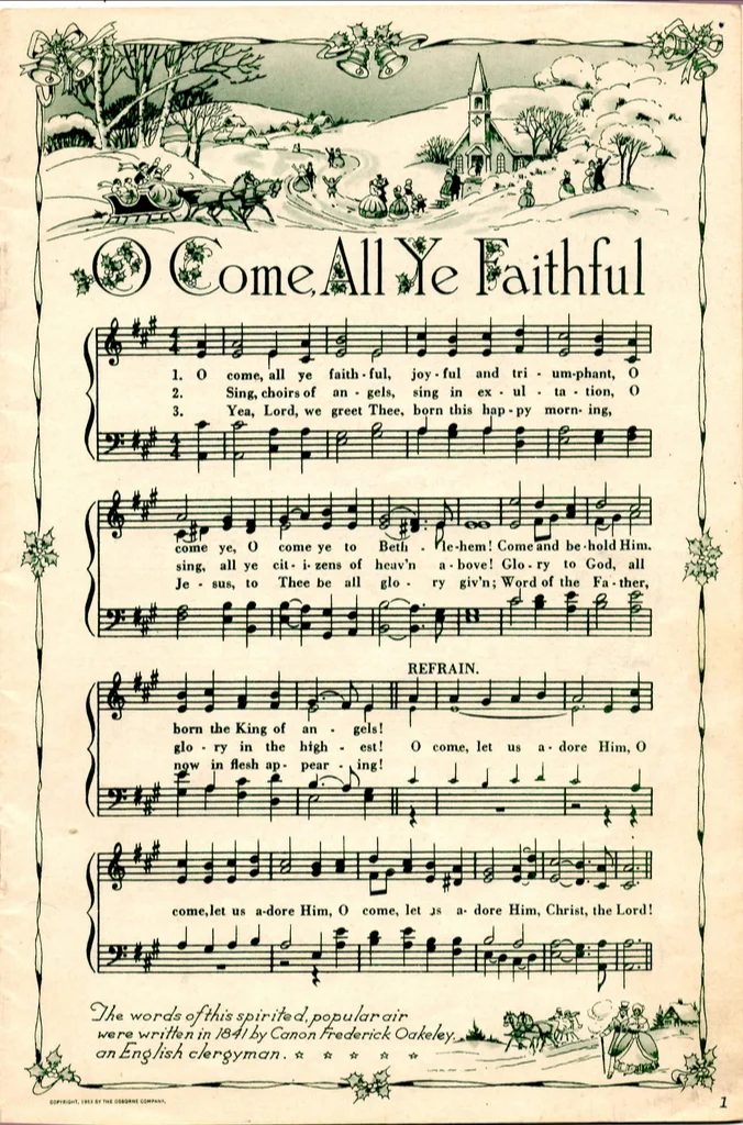 O Come All Ye Faithful vintage Christmas Sheet music to Print on Bekob.