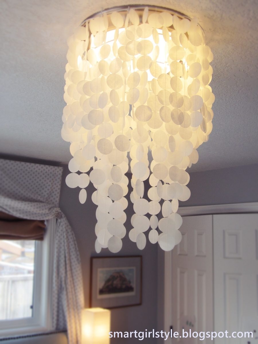 laminated rice paper faux capiz shell chandelier handmade