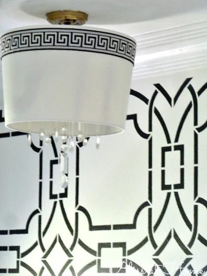 handmade foyer drum shade chandelier with bold accent wall, Bliss At Home featured on Bekob