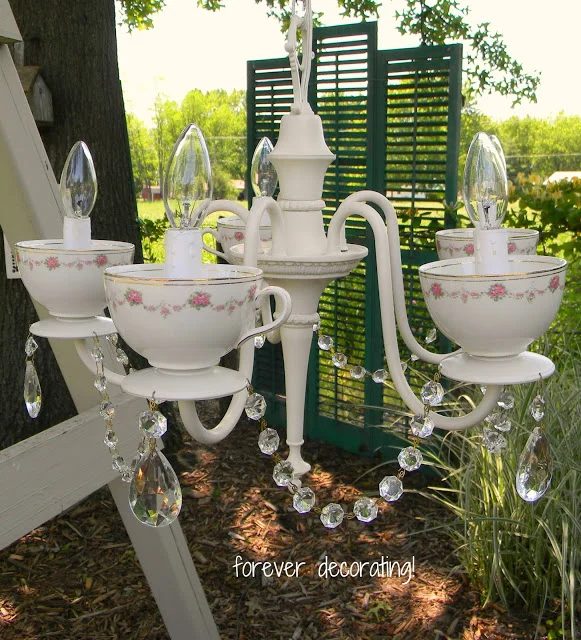 handmade teacup chandelier makeover