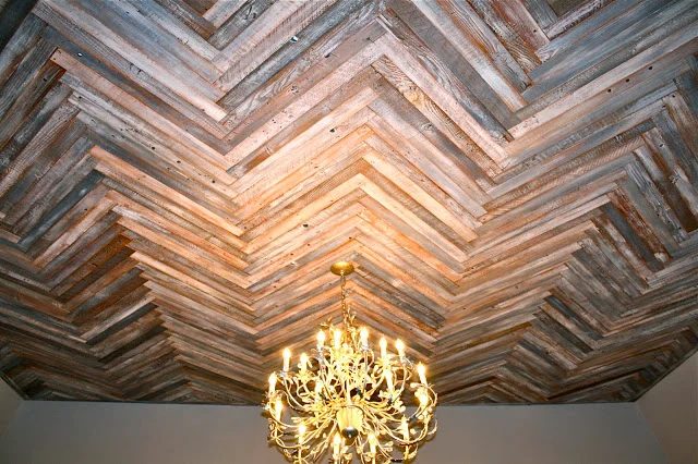 Reclaimed Wood Herringbone Ceiling