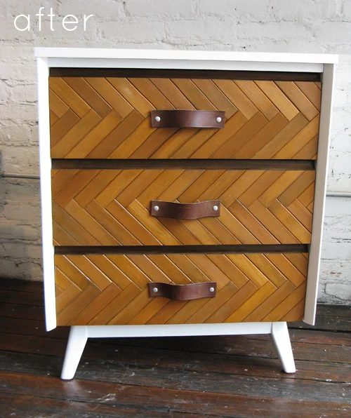 Wood Slat Herringbone Drawer Fronts on a Dresser