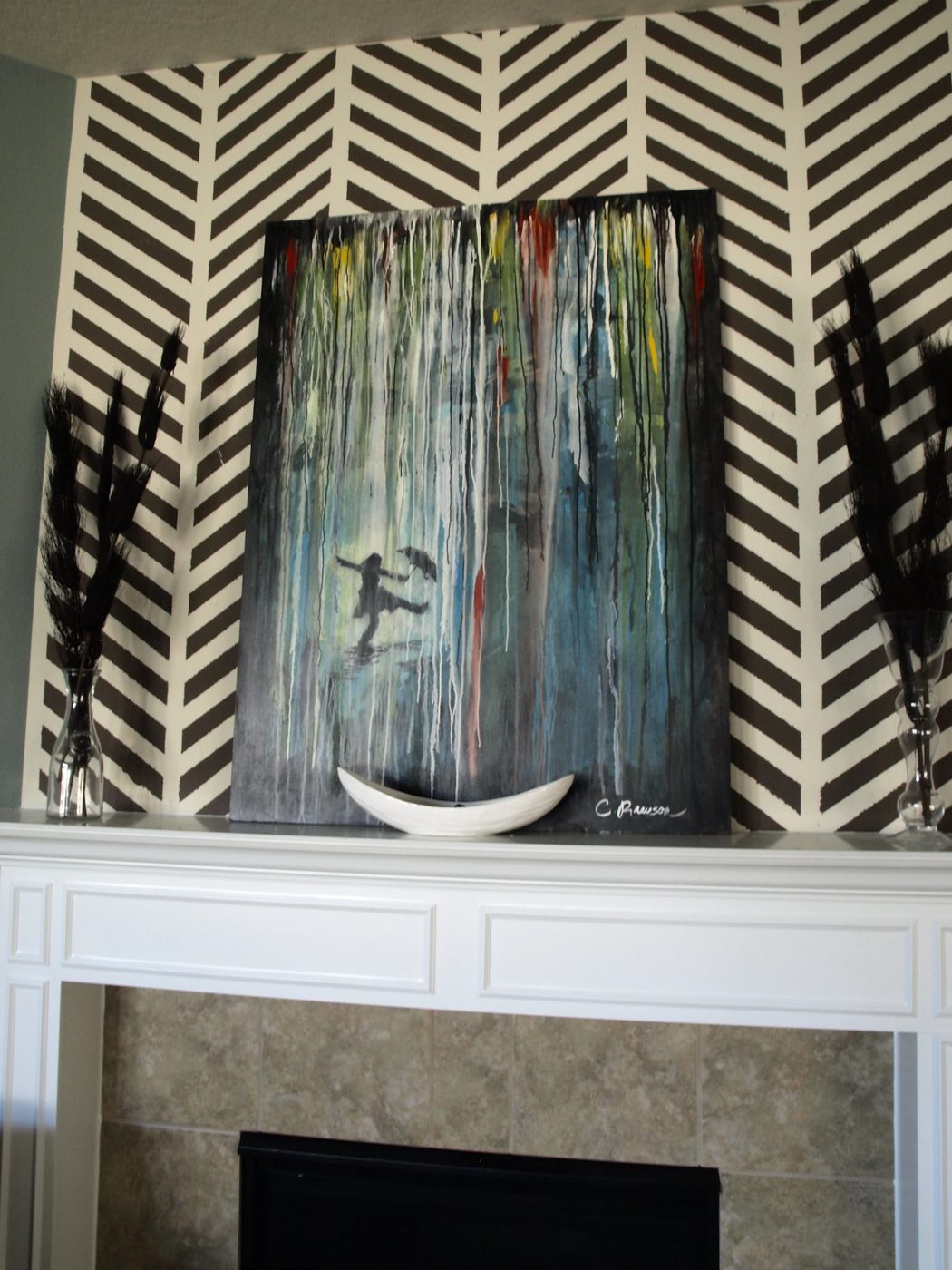 Painted Herringbone Accent Wall