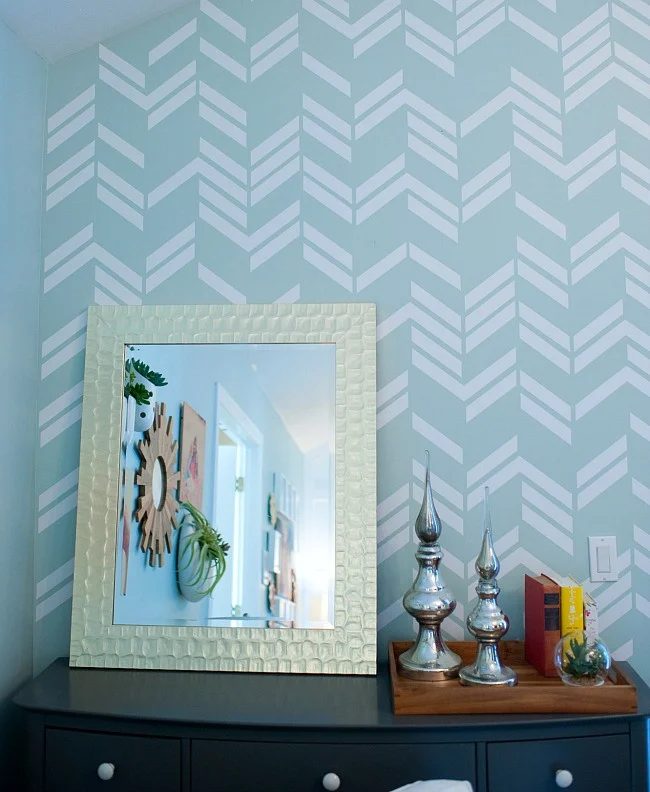 Scattered Herringbone Accent Wall Using A Vinyl Decal