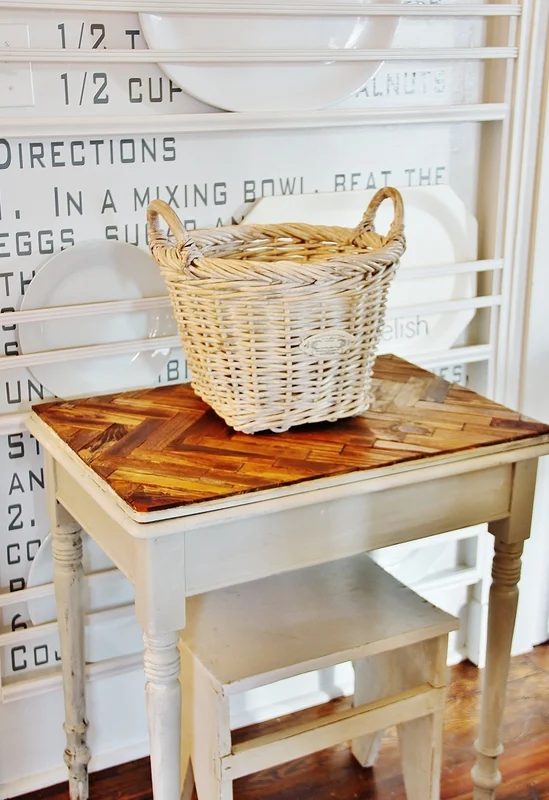 Paint Stick Herringbone Table Top