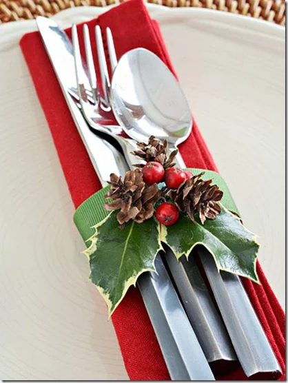 BHG cranberry and holly silverware wrap