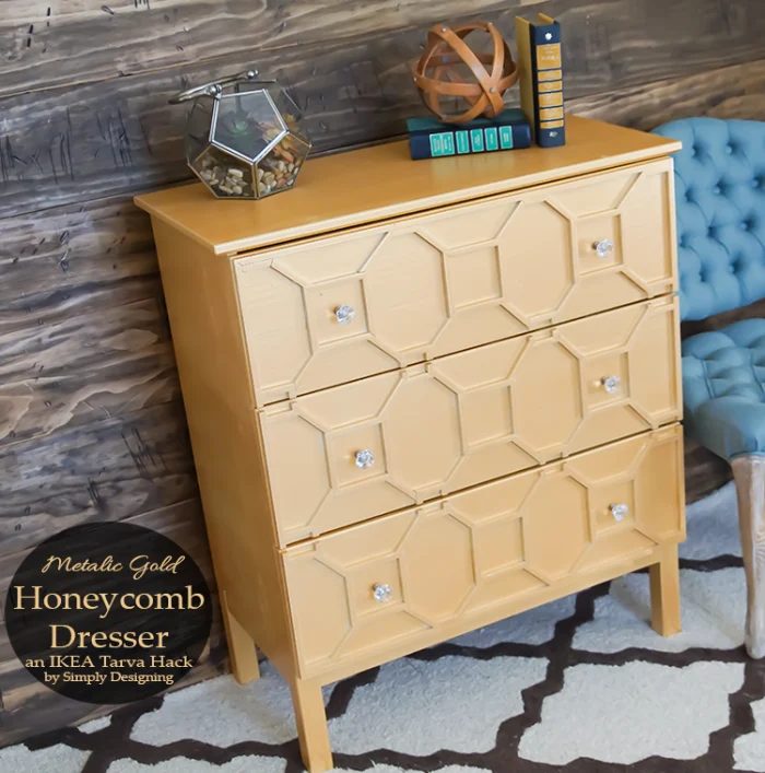 ikea tarva three-drawer chest method gold honeycomb trim detail