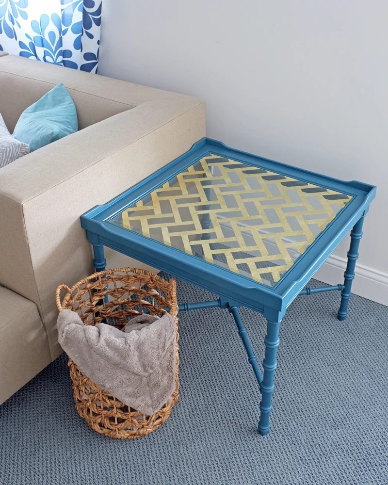 Handmade herringbone gold leaf glass tabletop