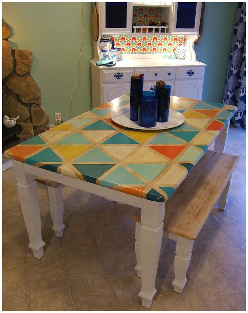 Handmade Triange Pattern Kitchen Table Paint-018