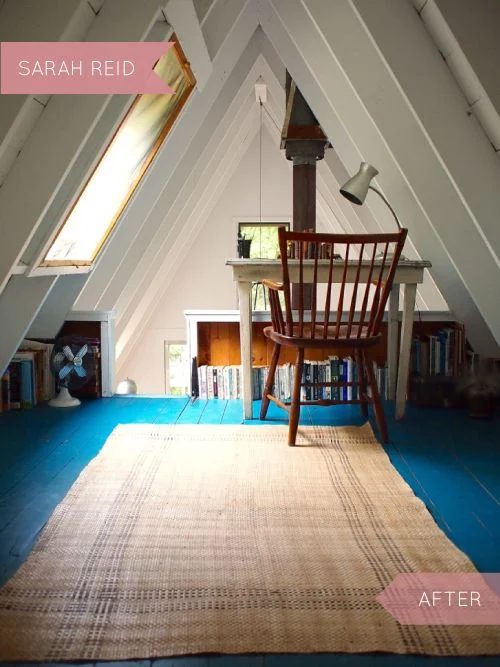 Home Office Loft with Blue Floors