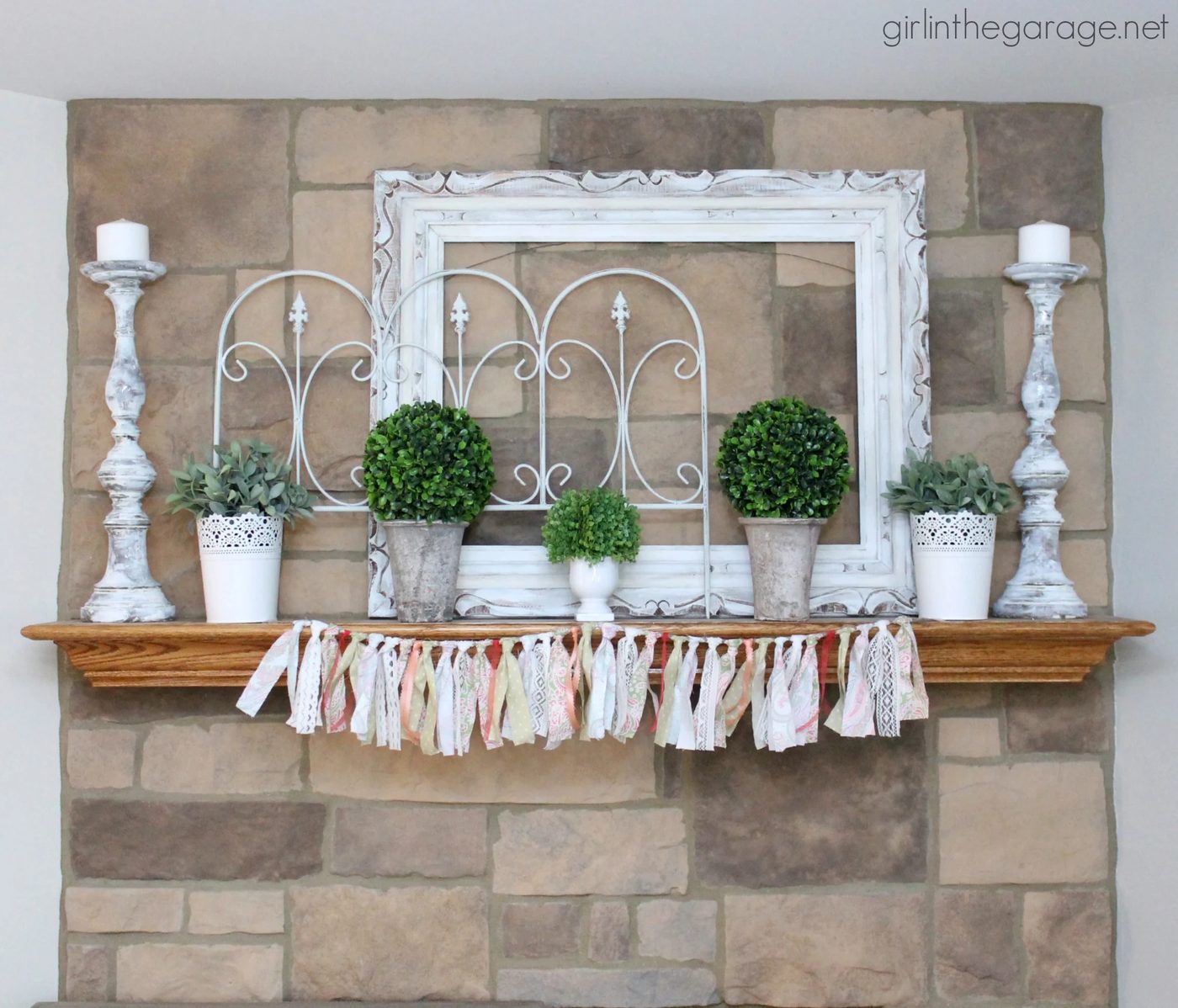 IMG 6300 White Green Spring Mantel Decor