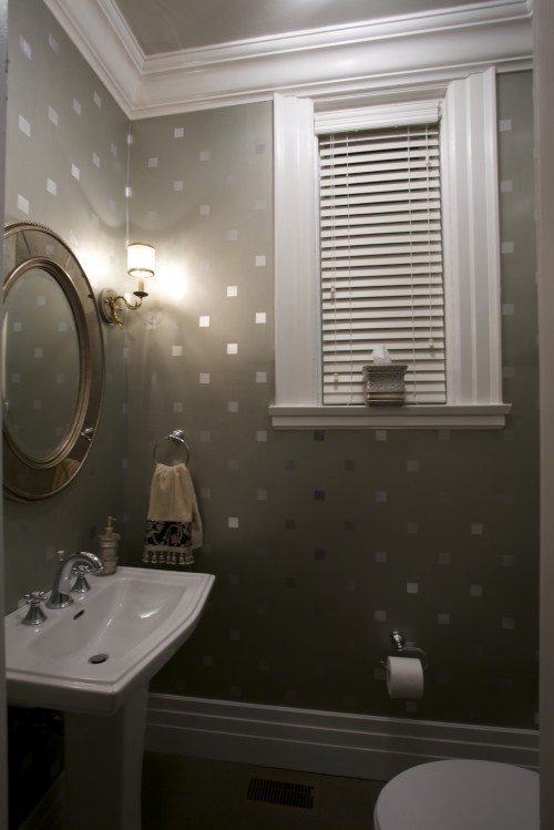 direct wall painting option, small squares in silver for a powder room
