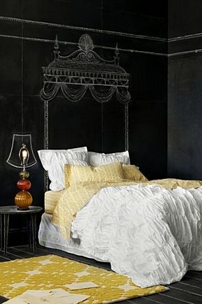 chalkboard wall for girls bedroom with drawn headboard and wainscoting, direct Handmade wall painting options
