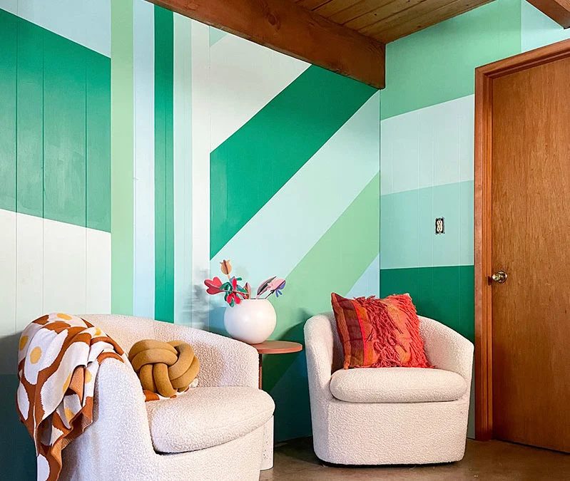 direct Wall Painting Design options, Green Stripes And Diagonals, Banyan Bridges Featured On Bekob