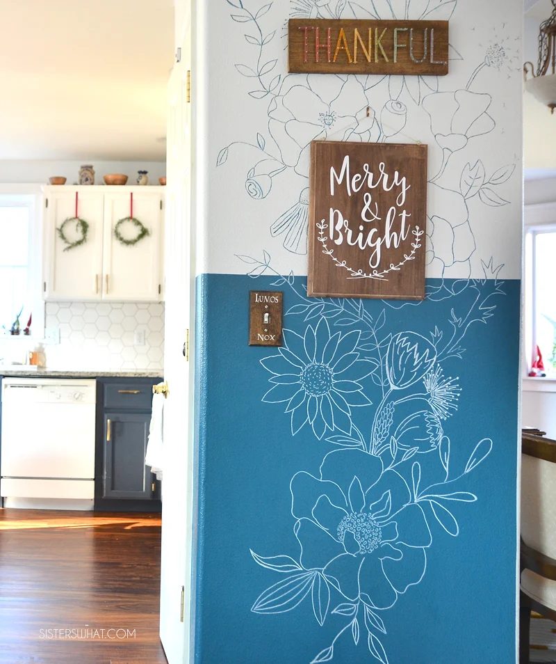 Creative Interior Wall Painting options, Two Tone Wall With Flower Floral Mural, Sisters What Featured On Bekob