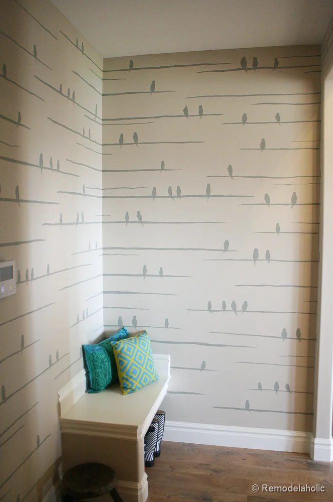 wall painting options - hand painted branch bird design faux wallpaper