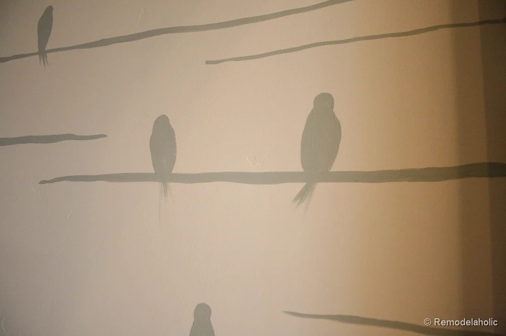 wall painting options - hand painted branch bird design faux wallpaper