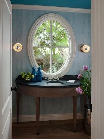 blue faux bois wood pattern wallpaper in non traditional colors, creative painting options for interior walls