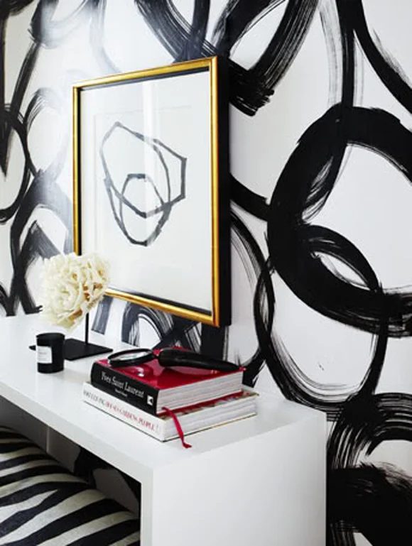 modern black and white abstract circle shape handpainted wallpaper option