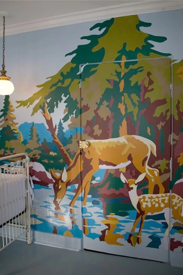 paint by number wall mural in a baby bedroom nursery, creative wall painting options