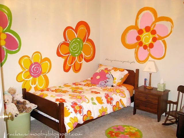 hand painted flower mural wall to match bedding, creative wall painting options