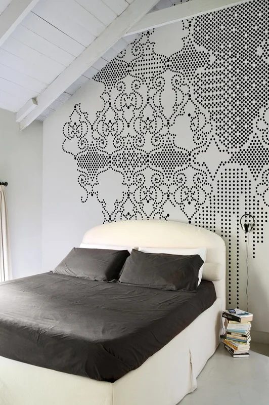 black and white modern wall dot mural, direct wall painting options