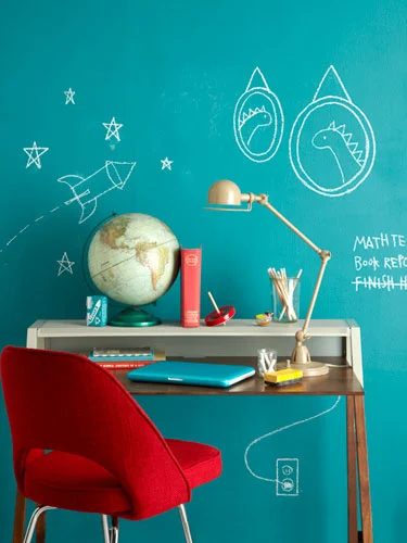 creative wall painting options, Chalkboard accent wall in different color, vintage blackboard green chalkboard wall for kids bedroom
