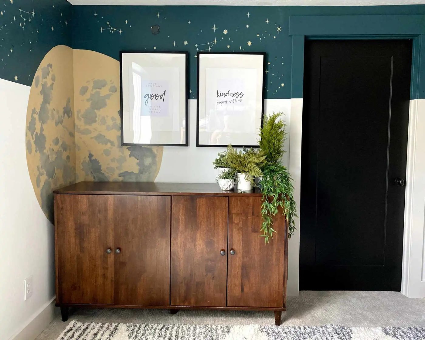 Stenciled Star Wall And Moon Creative Wall Painting options Honey Built Home Featured On Bekob