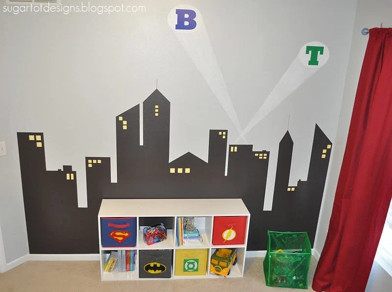 Superhero Room Skyline, direct creative wall painting options for kids bedroom