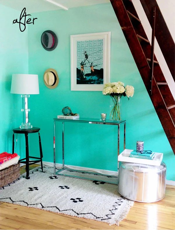 horizontal turquoise aqua blue ombre painted wall option