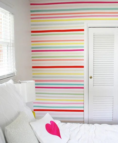 thin rainbow stripe wall washi tape or painted, direct wall painting designs