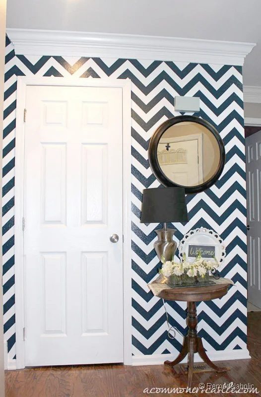 wall painting options, entryway bold chevron striped wall in navy