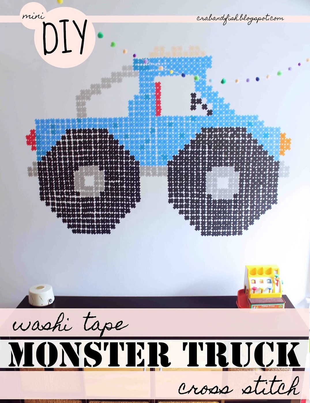 washi tape monster truck wall mural, Crab and Fish