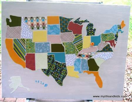 Handmade USA map made out of scrapbook paper