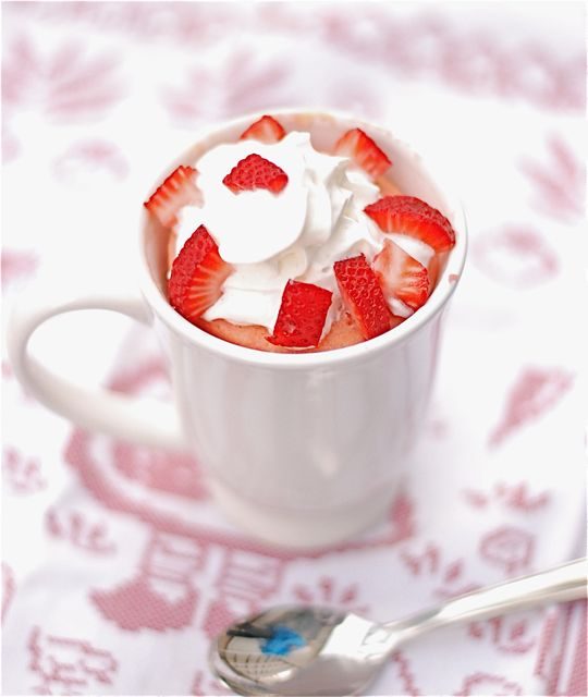microwave Strawberries & Cream Mug Cake