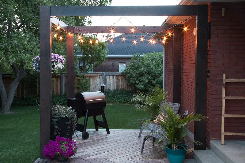 Modern Deck Pergola by Bekob.com with string lights for added light