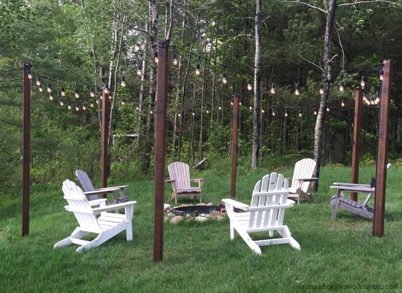 Add string lights to a fire pit for extra light and ambience