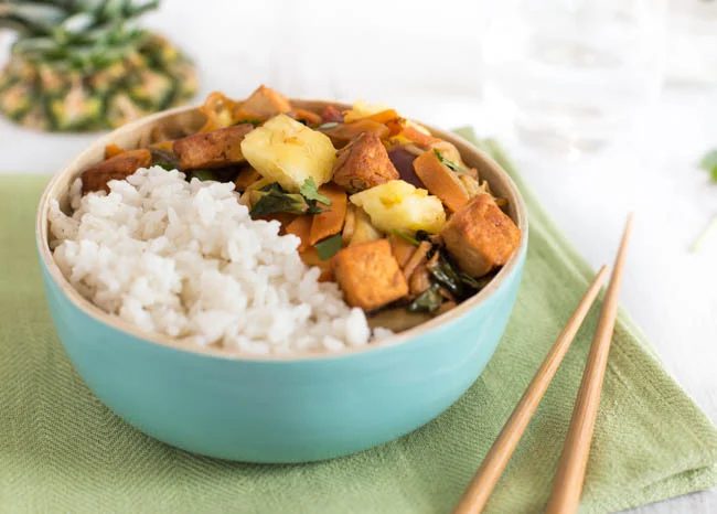 Pina colada tofu bowls with coconut rice