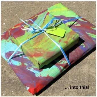 painted newsprint wrapping paper