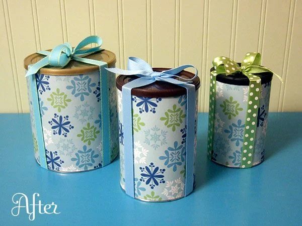 gift wrapped canisters